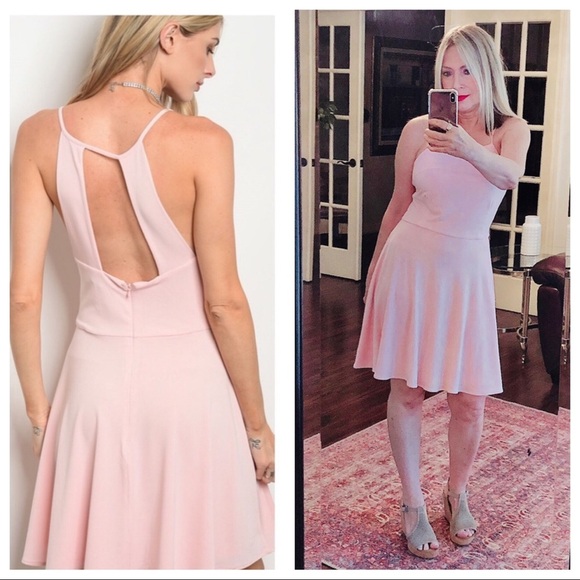 Dresses & Skirts - pink fit/flare dress sleeveless back cutout
